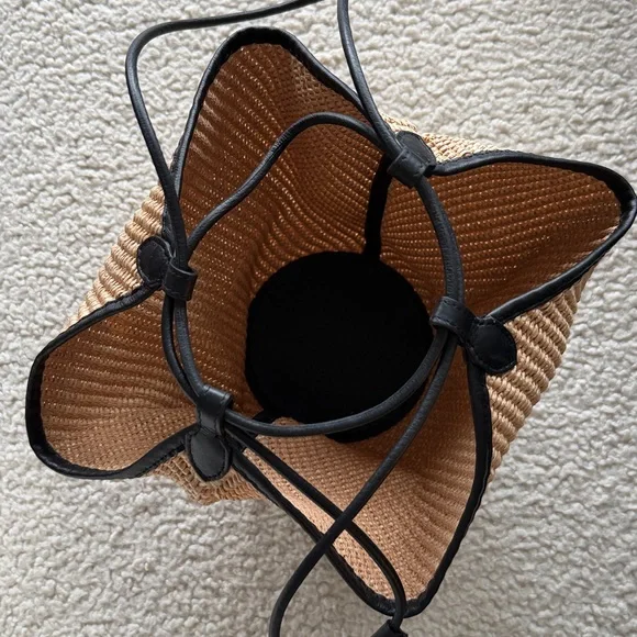 KHAITE Mini Lotus Woven Raffia Leather Top Handle Bag Purse - Picture 6 of 8